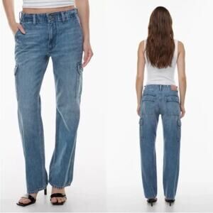 Denim Forum The 90s Edie Lo-Rise Cargo Jeans Blue Relaxed Straight Leg Size 23